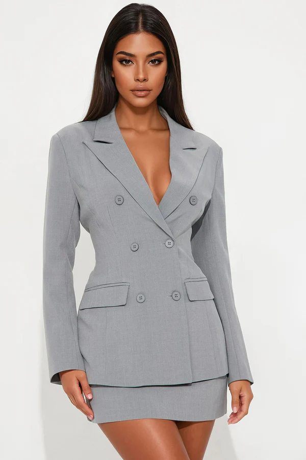 Giselle Double Breasted Hourglass Blazer - Grey