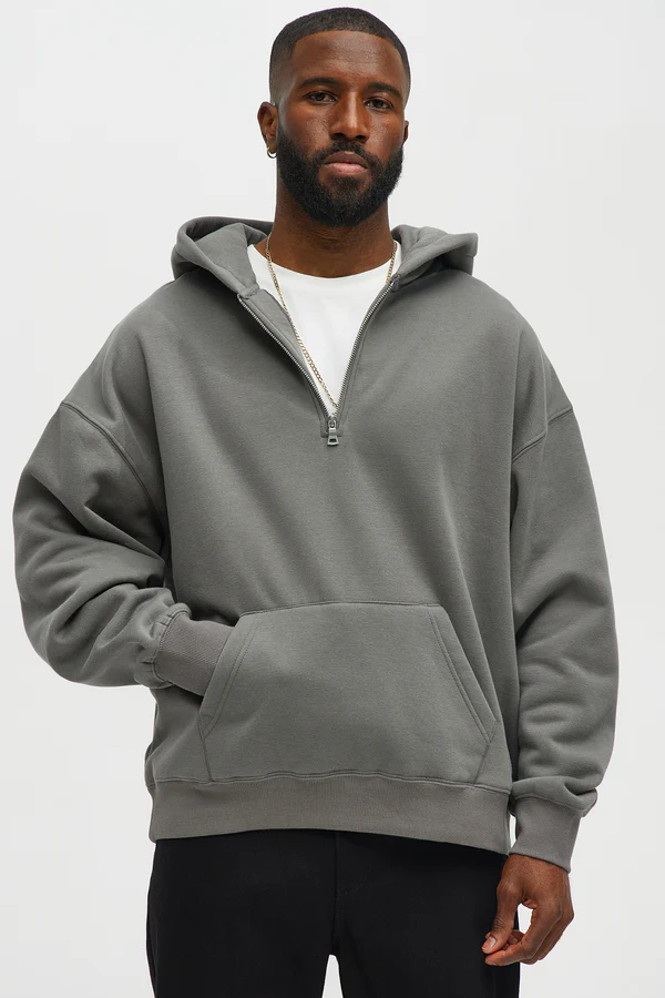 Oversized Heavyweight Quarter Zip Hoodie - Charcoal