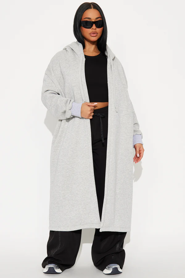 Jolie Cozy Fleece Trench - Heather Grey